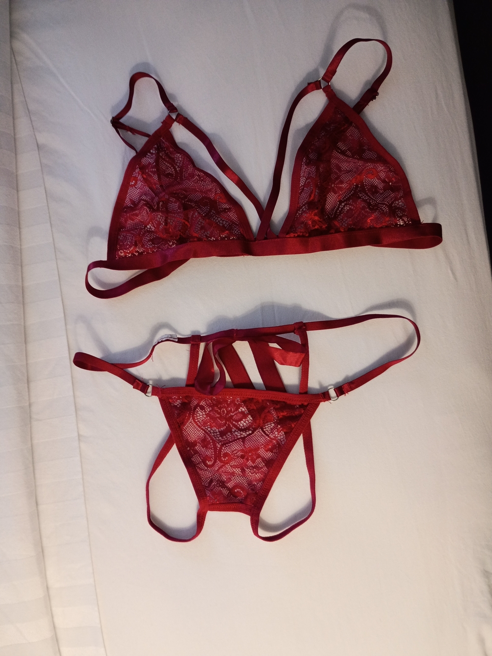 Red Lace Strappy Bralette & Matching Thong Set